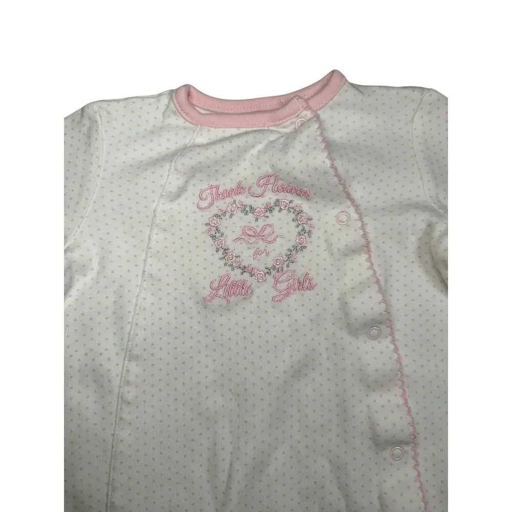 NWOT Little Me Sleeper Pajamas Baby Girl Footie White Pink 9 Months